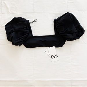 Zara black puff sleeve swim suit top